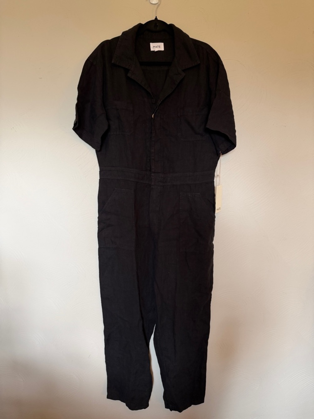 MATE the Label Black Short-Sleeve Linen Jumpsuit